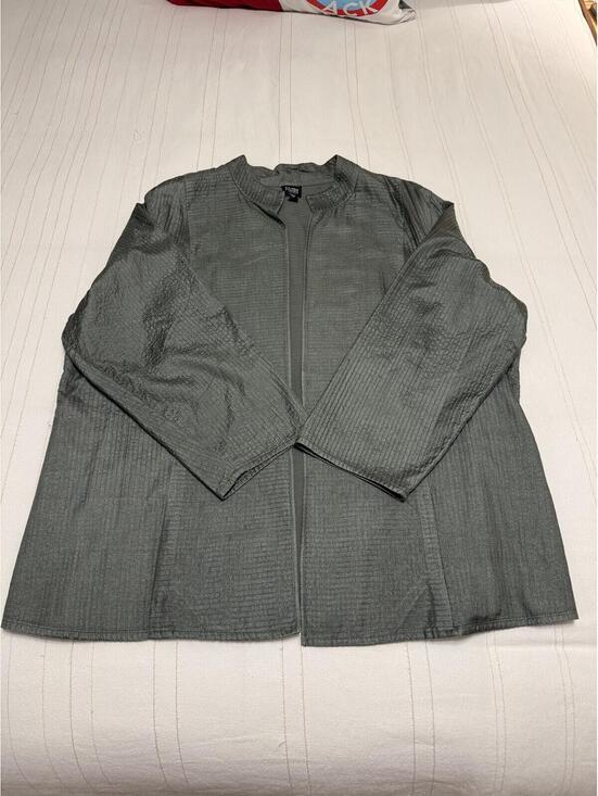 Eileen Fisher Jackets & Blazers - Eileen Fisher Woman 100% Tussah Silk Open Front Jacket Gray Green Plus Size 2X